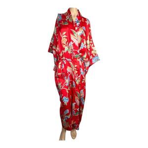 Natori Red Floral Kimono Robe – Size Small